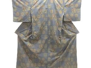 亀甲に唐草人物模様織出し本場泥大島紬着物（5マルキ）